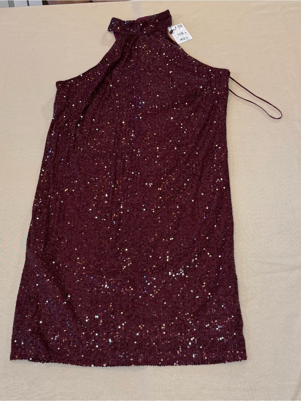 One-Shoulder Sequin Shift Dress in Burgundy
